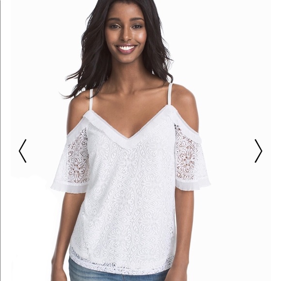 White House Black Market Tops - White, Lace Cold Shoulder Top